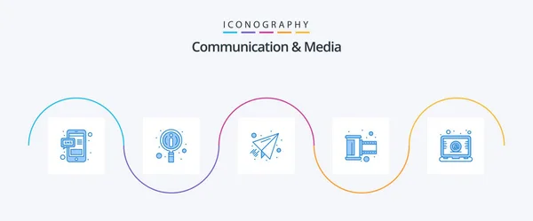 Communication Media Blue Icon Pack Including Letter Email Paper Negative — Archivo Imágenes Vectoriales