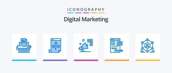 Digital Marketing Blue Icon Pack Including Article Document Key Promote — Vettoriale Stock