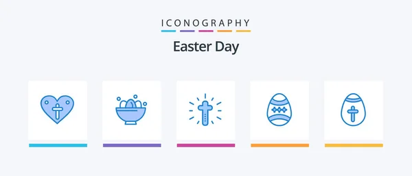 Easter Blue Icon Pack Including Easter Egg Easter Nest Decoration — Stock Vector