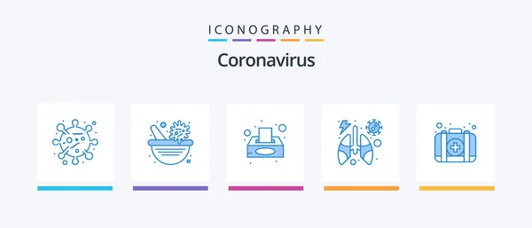 Coronavirus Blue Icon Pack Including Kit Lungs Box Virus Anatomy — Διανυσματικό Αρχείο