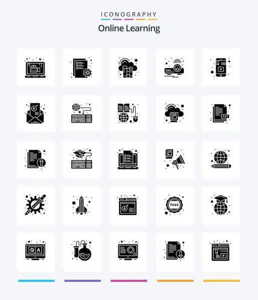 Creative Online Learning Glyph Solid Black Icon Pack Learning Light — Wektor stockowy