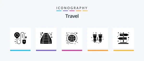 Travel Glyph Icon Pack Including Signpost Road Seo Travel Binoculars — Stockvector