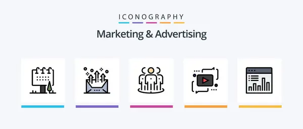 Marketing Advertising Line Filled Icon Pack Including Development Application Expand — Stok Vektör