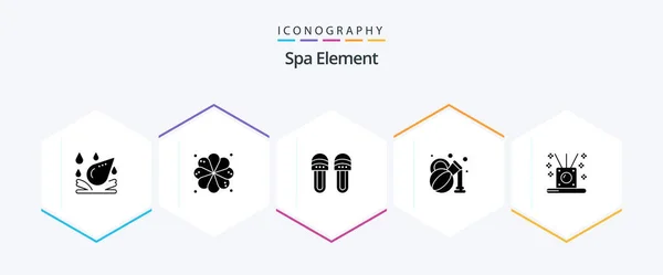 Spa Element Glyph Icon Pack Including Spa Footwear Relaxing Spa — Διανυσματικό Αρχείο
