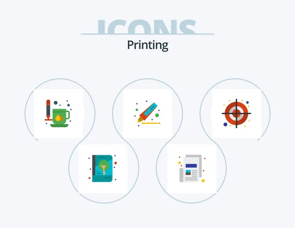 Printing Flat Icon Pack Icon Design Circular Highlighter Print Drawing — Stock vektor