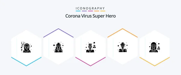 Corona Virus Super Hero Glyph Icon Pack Including Army Pharmacy — Stock vektor