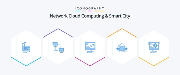 Network Cloud Computing Smart City Blue Icon Pack Including Agriculture — Stockový vektor
