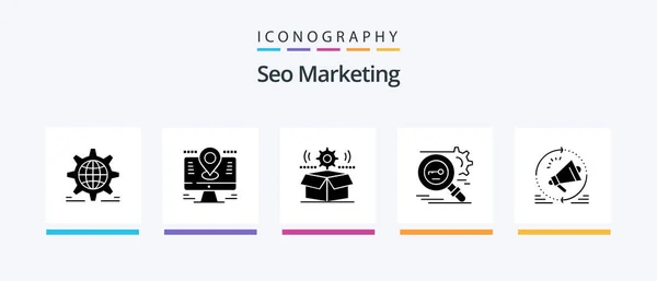 Seo Marketing Glyph Icon Pack Including Research Key Lcd Setting — Stok Vektör