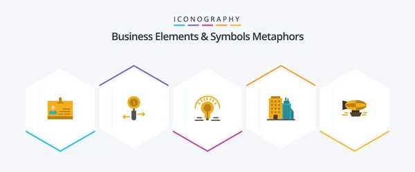 Business Elements Symbols Metaphors Flat Icon Pack Including Ballon Headoffice — Archivo Imágenes Vectoriales