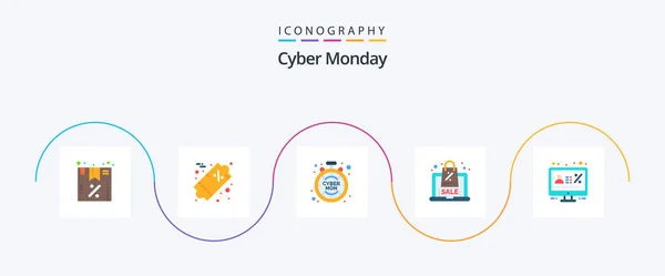 Cyber Monday Flat Icon Pack Including Discount Sale Cyber Offer — Stok Vektör