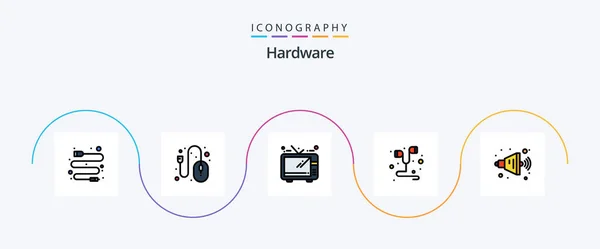 Hardware Line Filled Flat Icon Pack Including Speaker Television Loud — Image vectorielle