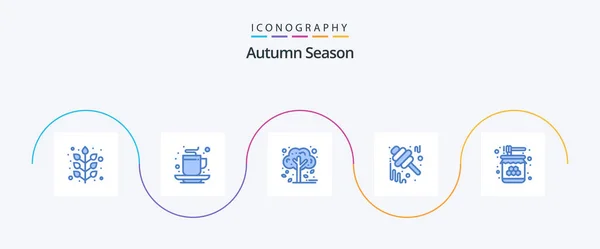 Autumn Blue Icon Pack Including Jar Honey Tea Fall Tree — Stok Vektör