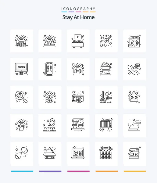 Creative Stay Home Outline Icon Pack Clothes Music Entertainment Instrument — Vettoriale Stock