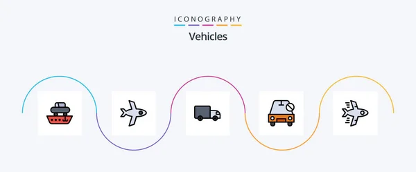 Vehicles Line Filled Flat Icon Pack Including Flying Slash Logistics — Vettoriale Stock