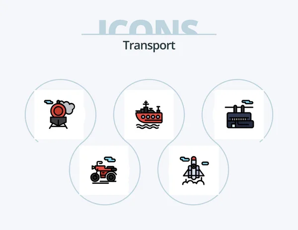 Transport Line Filled Icon Pack Icon Design Tourism Camp Motor — Stockvektor