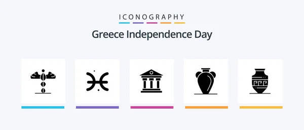 Greece Independence Day Glyph Icon Pack Including Amphora Nation Bank — Stock Vector