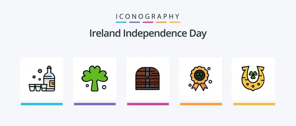 Ireland Independence Day Line Filled Icon Pack Including Cup Tea — Stock Vector