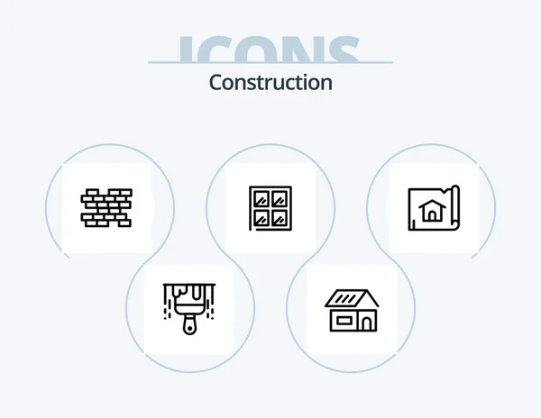 Construction Line Icon Pack Icon Design Painting Brush Build Ruler — Vetor de Stock