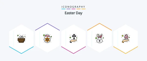 Easter Filledline Icon Pack Including Egg Rabbit Care Easter Cross — Διανυσματικό Αρχείο
