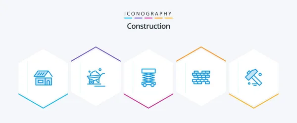 Construction Blue Icon Pack Including Hammer Wall Wheelbarrow Bricks Structure — Image vectorielle