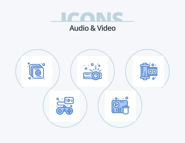 Audio Video Blue Icon Pack Icon Design Reel Film Collection — Archivo Imágenes Vectoriales