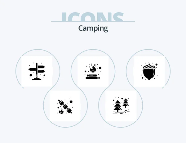 Camping Glyph Icon Pack Icon Design Hazelnut Navigation Food Fire — Stock vektor