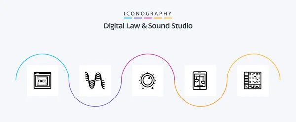 Digital Law Sound Studio Line Icon Pack Including Legal Internet — Stock Vector