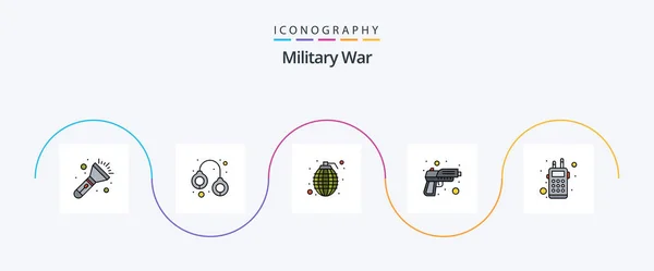 Military War Line Filled Flat Icon Pack Including Talkie Weapon — Stock Vector