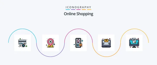 Online Shopping Line Filled Flat Icon Pack Including Online Shopping — Stok Vektör