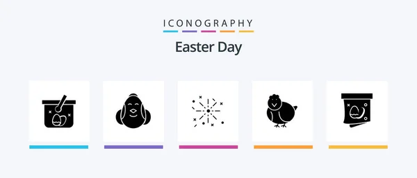Easter Glyph Icon Pack Including Gift Happy Happy Baby Chicken — Stok Vektör