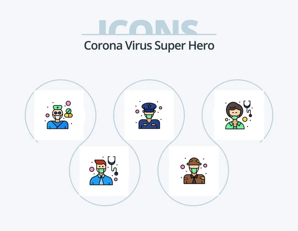 Corona Virus Super Hero Line Filled Icon Pack Icon Design — Stok Vektör