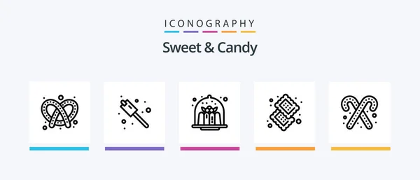 Sweet Candy Line Icon Pack Including Dessert Marshmallow Food Candy — 图库矢量图片