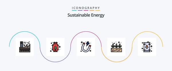 Sustainable Energy Line Filled Flat Icon Pack Including Oil Electric — 图库矢量图片