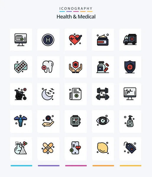 Creative Health Medical Line Filled Icon Pack Tablet Medical Heart — Vettoriale Stock