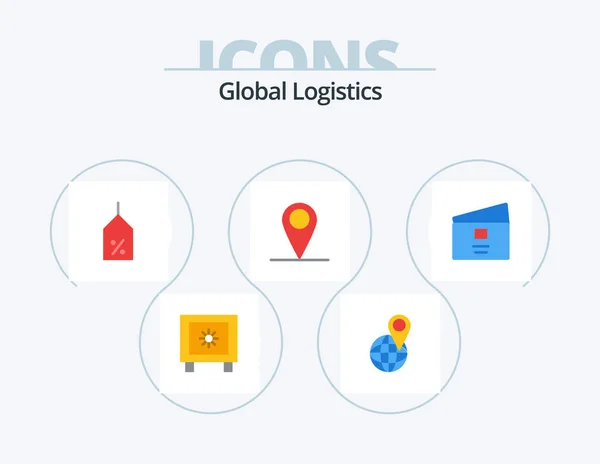 Global Logistics Flat Icon Pack Icon Design Debit World Tag — Stockvektor