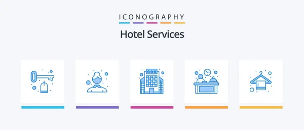 Hotel Services Blue Icon Pack Including Bath Hanger Commercial Reception — Stockvector