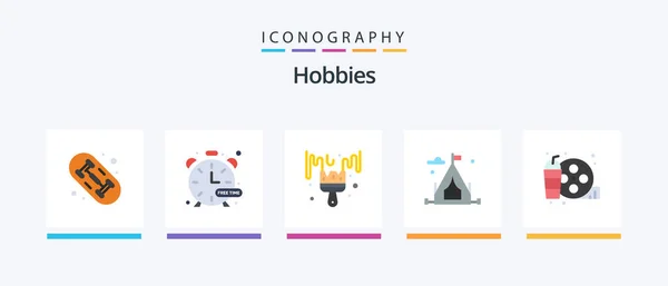 Hobbies Flat Icon Pack Including Hobby Drink Color Real Hobbies — Vector de stock