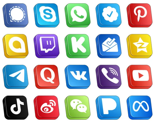 Unique Isometric Social Media Icons Messenger Google Allo Tencent Inbox — Archivo Imágenes Vectoriales