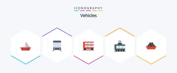 Vehicles Flat Icon Pack Including Ship Transport Bus Tramway Transport — Image vectorielle