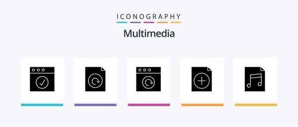 Multimedia Glyph Icon Pack Including Reload File Audio Creative Icons — Stockvector