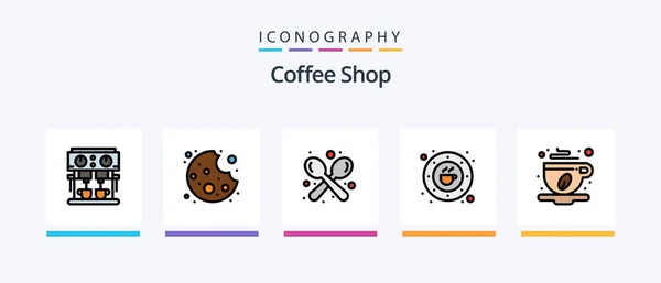 Coffee Shop Line Filled Icon Pack Including Muffin Sweet Cup — Vettoriale Stock