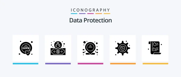 Data Protection Glyph Icon Pack Including Security Policy Dedicated Data — Stockový vektor