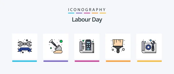 stock vector Labour Day Line Filled 5 Icon Pack Including international. options. knock. hammer. watch kit. Creative Icons Design