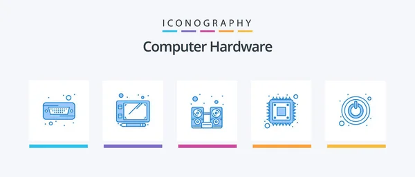 Computer Hardware Blue Icon Pack Including Switch Power Hardware Storage — стоковый вектор