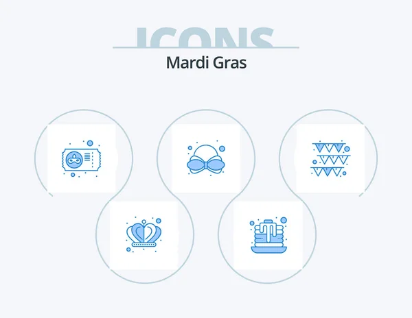 Mardi Gras Blue Icon Pack Icon Design Paper Mask Garland — стоковый вектор