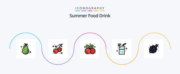 Summer Food Drink Line Filled Flat Icon Pack Including Bunch — Stok Vektör