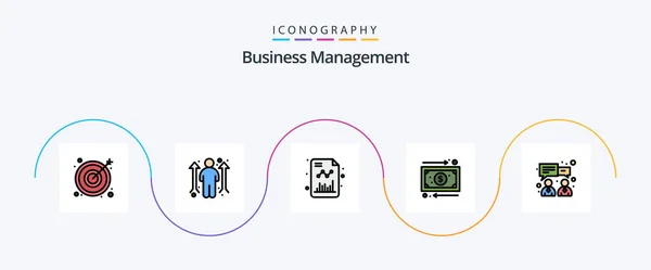 Business Management Line Filled Flat Icon Pack Including Finance Business — Archivo Imágenes Vectoriales