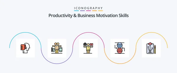 Productivity Business Motivation Skills Line Filled Flat Icon Pack Including — Stock Vector