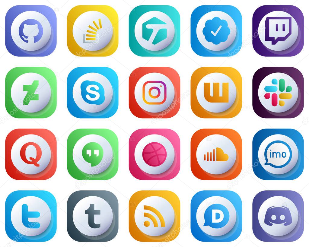 Cute 3D Gradient Icons of Top Social Media 20 pack such as question. slack. deviantart. wattpad and meta icons. High-Definition and Professional