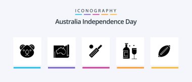 Australia Independence Day Glyph 5 Icon Pack Including bar. sport. location. cricket. ball. Creative Icons Design